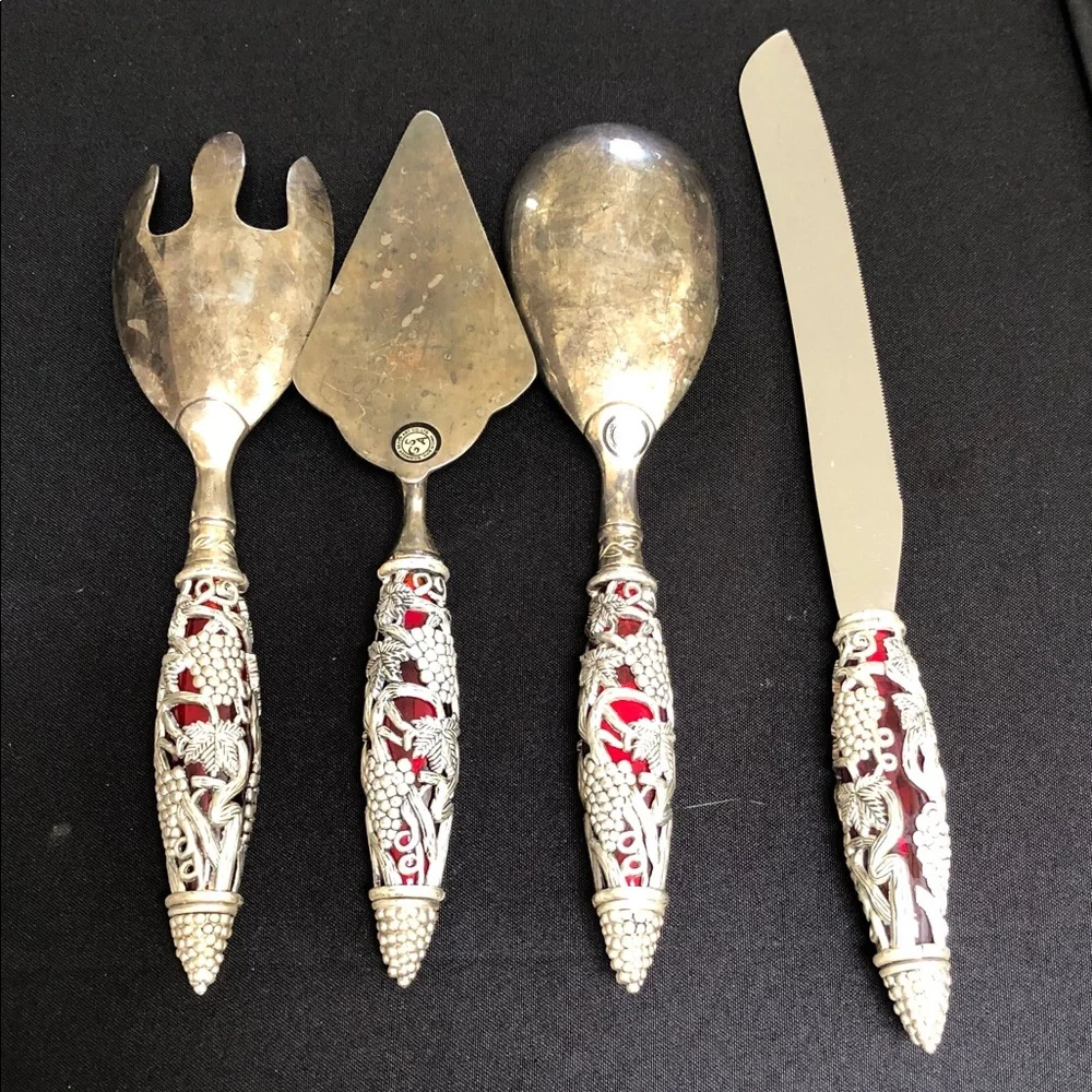 Elegant Silver and Red Cutlery Set